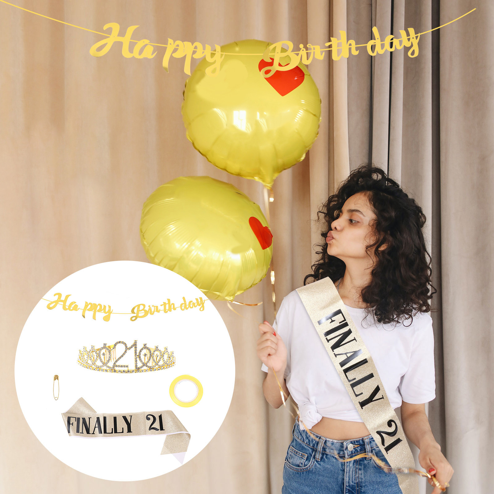 Birthday Sash Glitter - 1Set Verjaardagskroon Glitter Banner Feestartikelen Elegante
