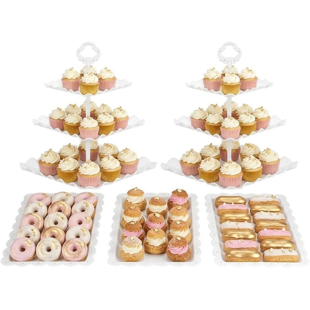 Cupcake Stand Tier - 5-delige taartplateauset met 2 grote 3-laags