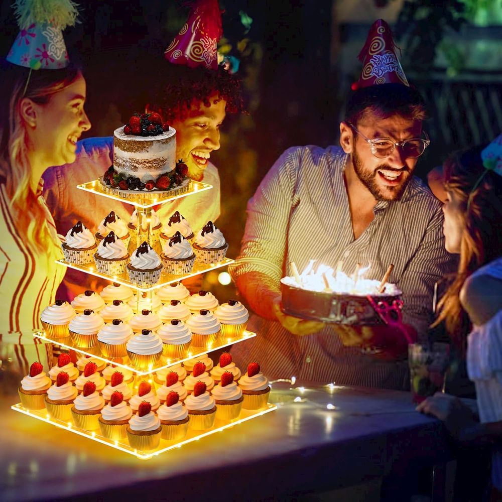 Cupcake-standaard met gele LED - Cupcake Stand Tier recensie en prijs
